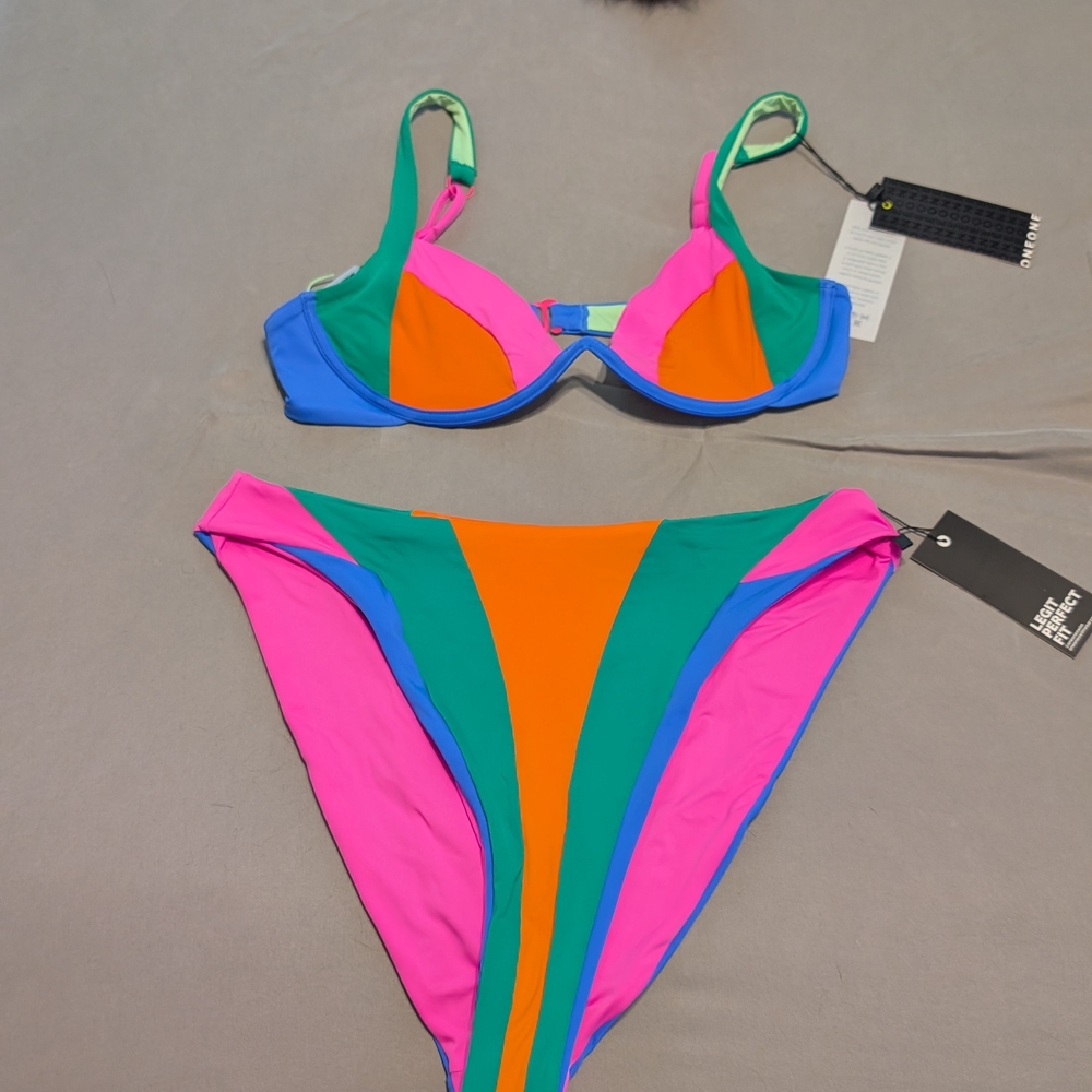 Colorful Bikini Set with Pink, Orange, Green, and Blue